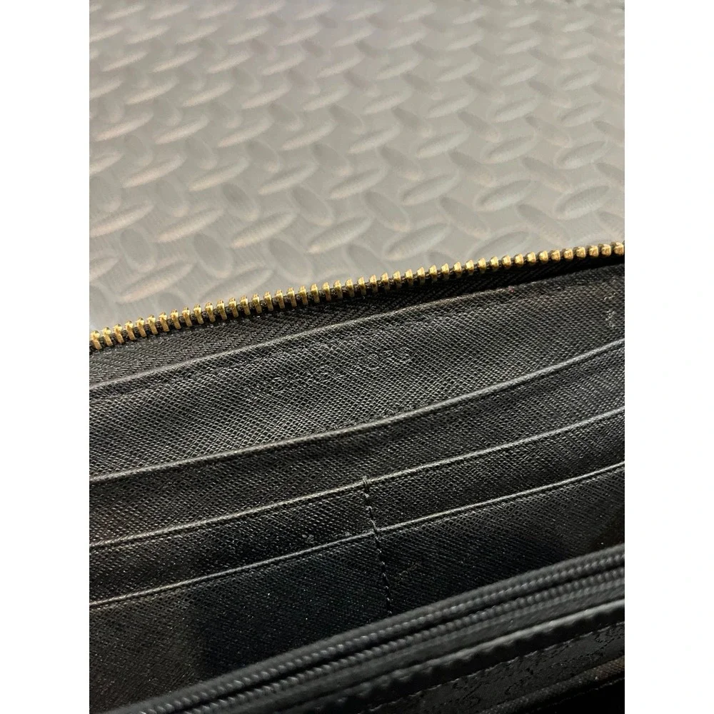 Michael Kors Zip Around Wallet Womens OS Black Saffiano Leather Gold Logo